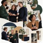 AI-generated collage of a diverse group of professionals talking at a networking event.
